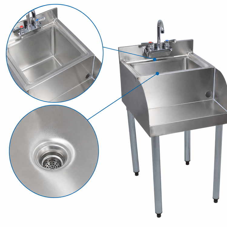 Product image #3 for BK Resources 18 Inch Freestanding Stainless Steel Underbar Blender Station with Dump Sink and Recessed Step
