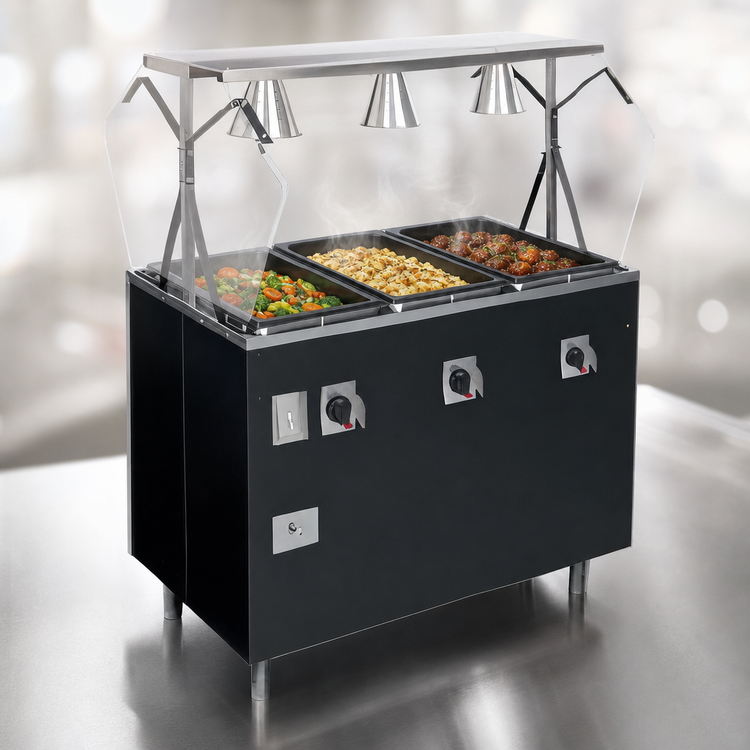 Product image #3 for Vollrath 2-Series Affordable Portable 3-Well Mobile Hot Food Station with Open Storage Base and Buffet Breath Guard