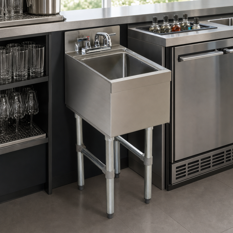 Product image #3 for Advance Tabco Special Value Series Underbar Freestanding Stainless Steel Hand Sink with Deck Mount Faucet, 15 x 21 x 32-3/4 Inches
