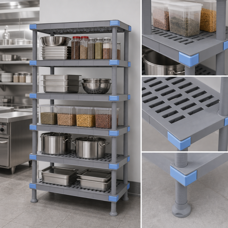 Product image #3 for Millenia 48"W x 21"D x 74"H Stationary Polymer Shelving Starter Unit with 5 Open Grid Shelves