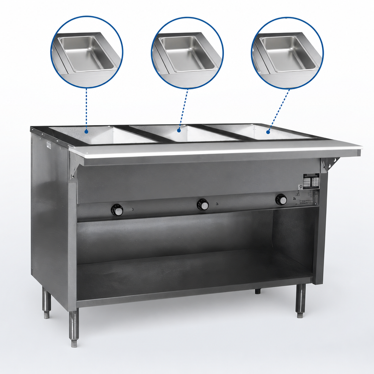Product image #3 for Spec-Master 48 Inch Electric Hot Food Table with 3 Open Wells, Enclosed Base, and Cutting Board, 240V