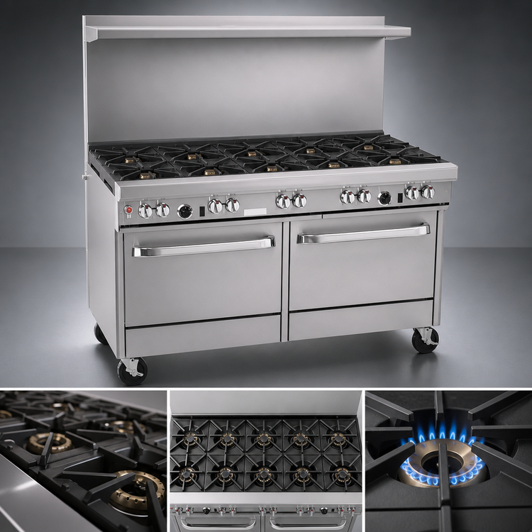 Product image #3 for Southbend Ultimate 60-Inch Commercial Gas Range with 10 Open Burners, Double Cabinet Base, and Hi-Shelf