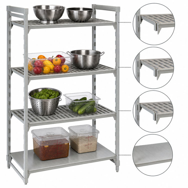 Product image #4 for Cambro Camshelving Premium 4-Shelf Vented and Solid Stationary Starter Unit, 30-Inch Wide x 24-Inch Deep x 72-Inch High, Speckled Gray