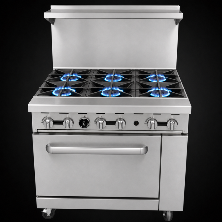Product image #4 for CookRite 36-Inch 6-Burner Open Burner Gas Range with Standard Oven, LP, Backriser Hi-Shelf