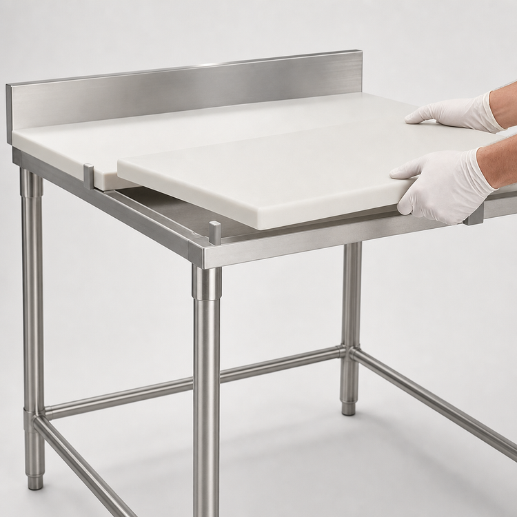 Product image #3 for Eagle Group 48 Inch x 24 Inch Poly Top Cutting Table with Removable 304 Stainless Steel Backsplash