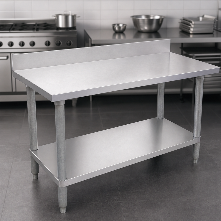 Product image #3 for Standard Series 30-Inch x 24-Inch 18-Gauge 430 Stainless Steel Work Table with 4-Inch Backsplash and Galvanized Undershelf
