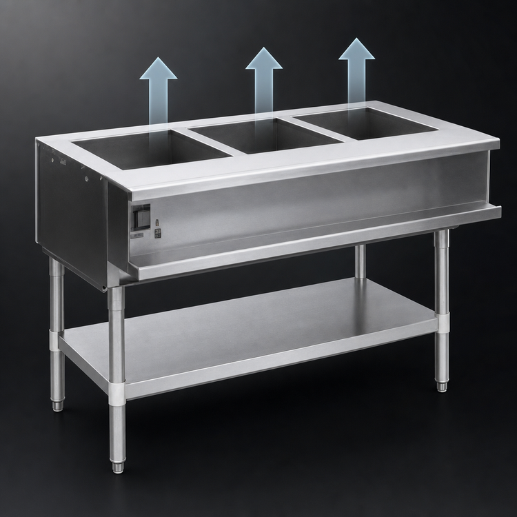 Product image #3 for Eagle Group SWT3-240 Electric Water Bath Hot Food Table, 48 Inch, 3 Open Wells, Open Cabinet Base
