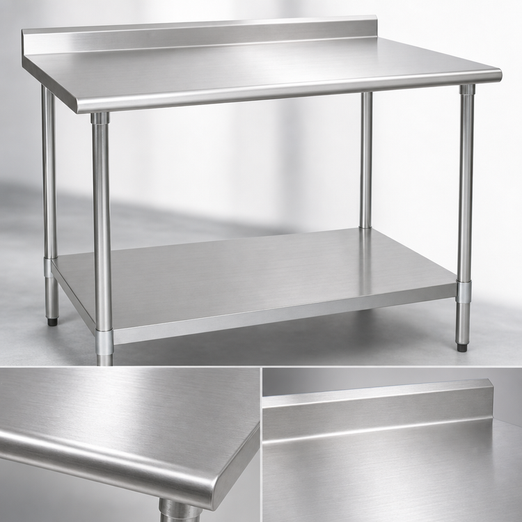 Product image #3 for Eagle Group Budget Series 60-Inch x 30-Inch 430 Stainless Steel Work Table with Rear Up-Turn and Adjustable Undershelf