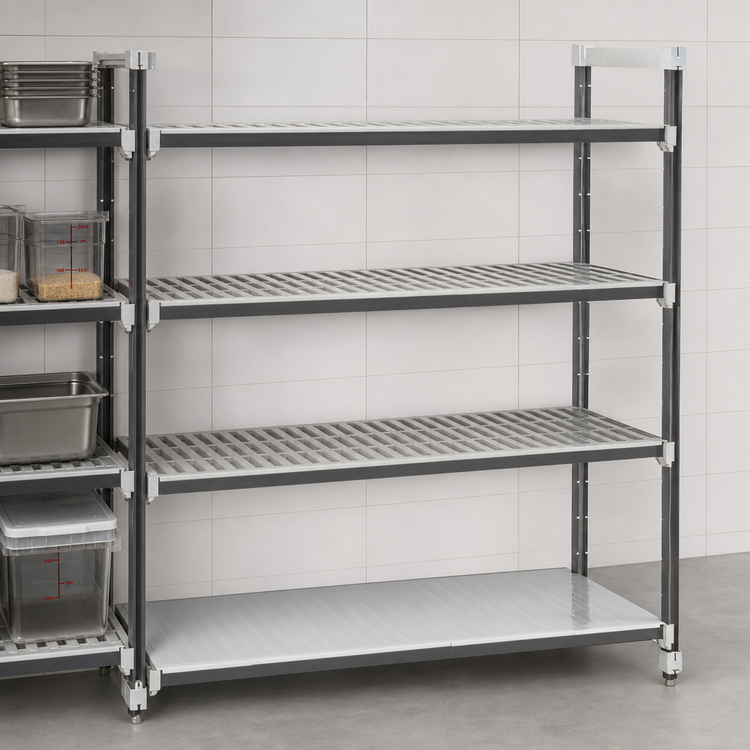 Product image #3 for Cambro Camshelving Elements XTRA Stationary Add-On Polymer Shelving Unit, 24 x 42 x 84 Inches, 4-Tier, Speckled Gray