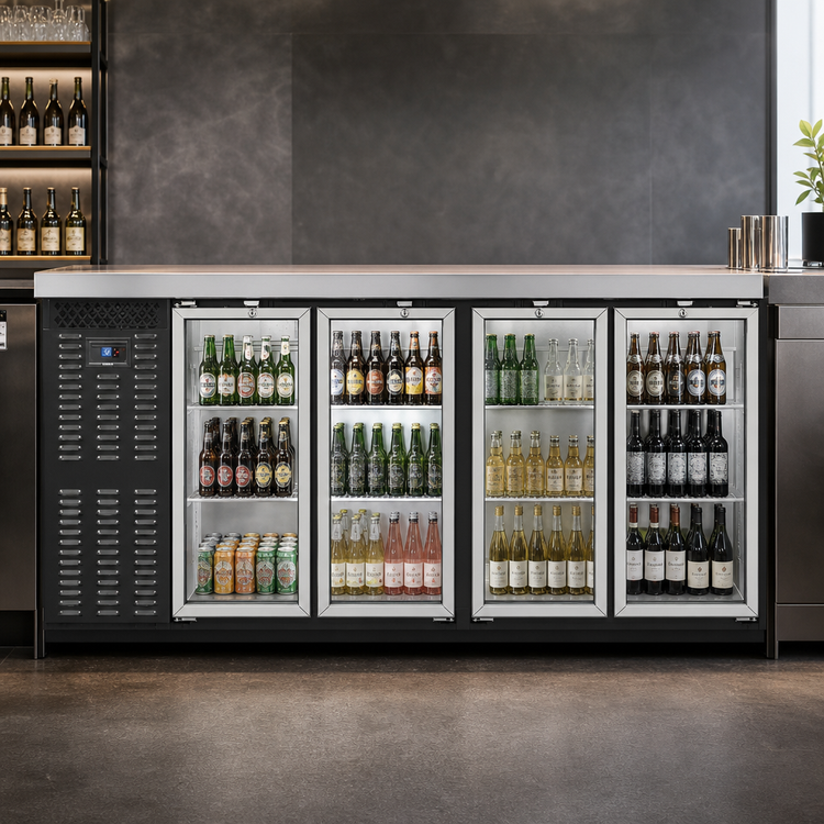 Product image #3 for Continental Refrigerator BB69SNGDPT 69" Shallow Depth Pass-Thru Back Bar Cooler with 4 Hinged Glass Doors
