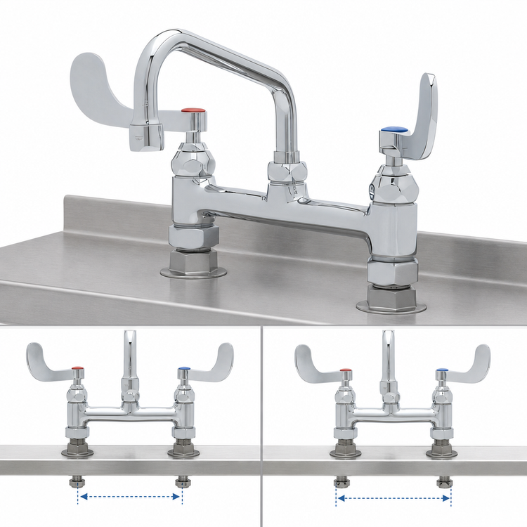 Product image #3 for T&S Brass Double Pantry Deck-Mount Mixing Faucet with 10-Inch Swing Nozzle and Adjustable 8-Inch Centers