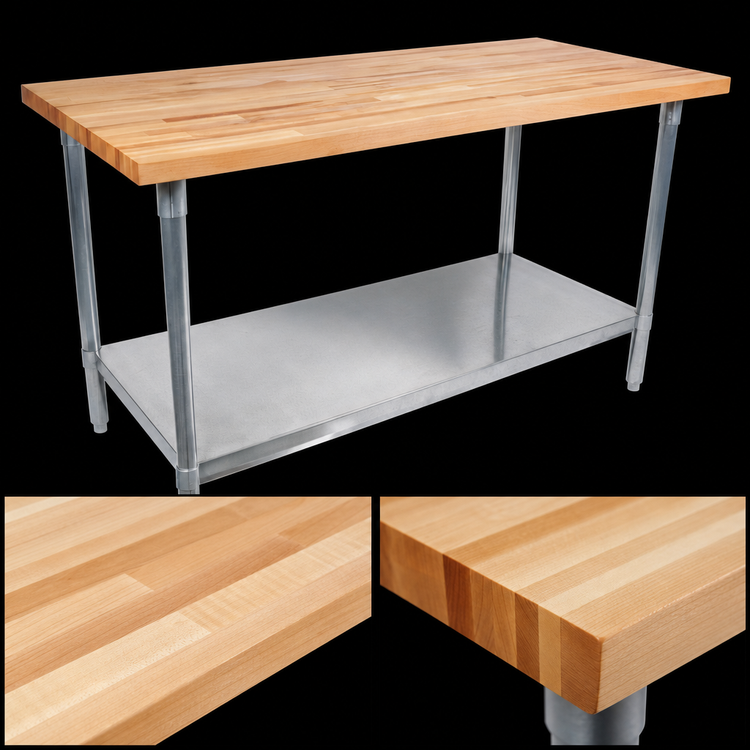 Product image #3 for John Boos TNS17A 108" x 36" Northern Hard Rock Maple Wood Top Work Table with Stainless Steel Base and Adjustable Undershelf