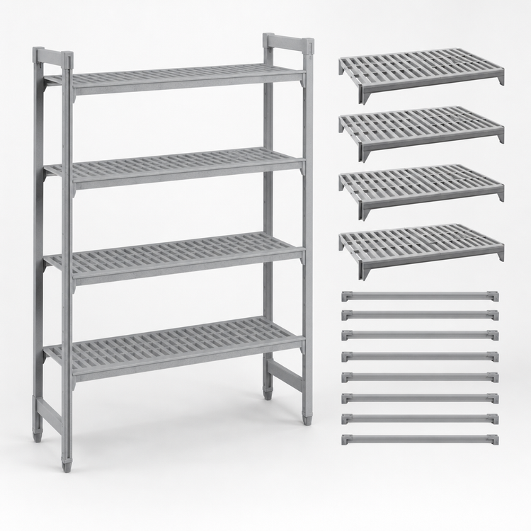 Product image #4 for Cambro Camshelving Premium 18" x 60" 5-Shelf Vented Polymer Shelf Kit, Speckled Gray