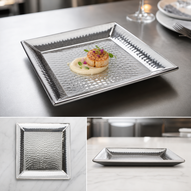 Product image #3 for 12-Inch Square Hammered Stainless Steel Serving Tray