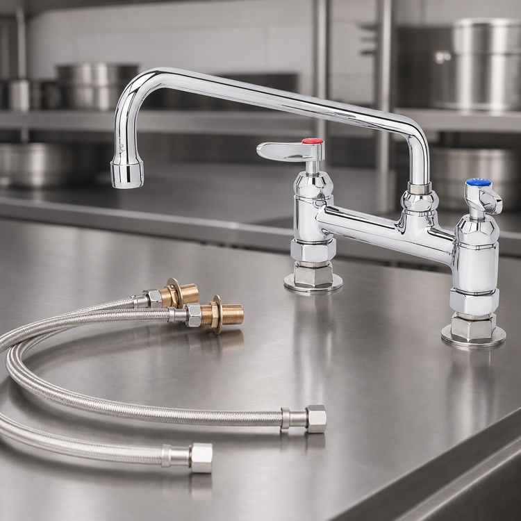 Product image #3 for T&S Brass Double Pantry Faucet with Inlet Kit, 8-Inch Deck Mount, 12-Inch Swing Nozzle