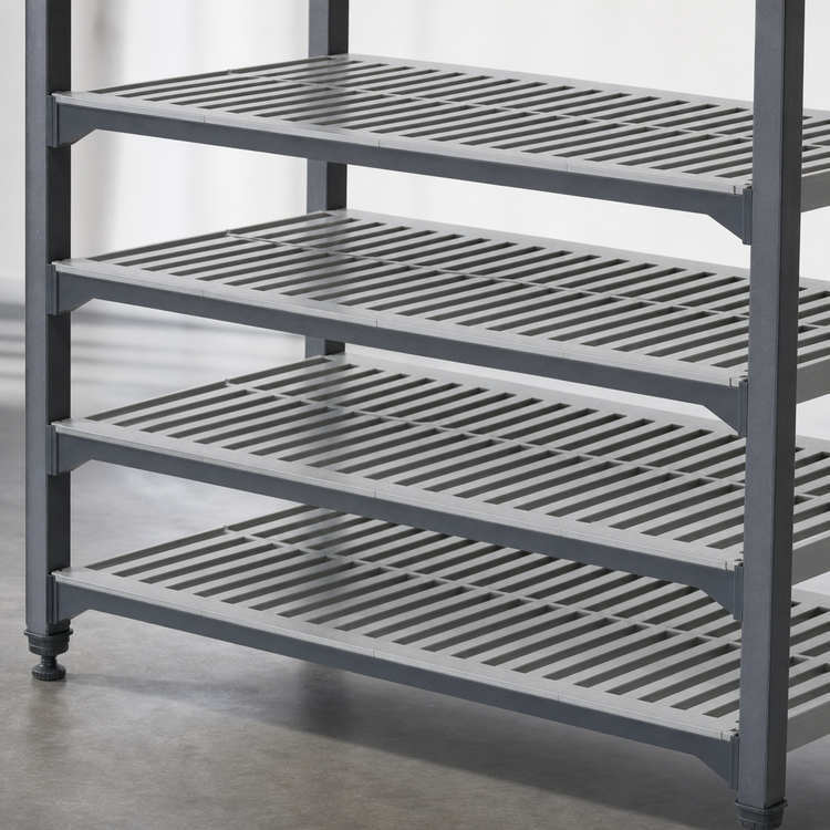 Product image #3 for Cambro Camshelving Basics Plus 24"W x 36"L 4-Shelf Vented Shelf Kit, Brushed Graphite