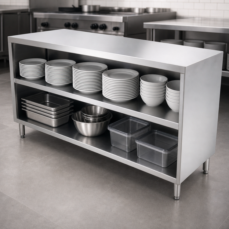Product image #3 for BK Resources 72-Inch Wide Open Front Stainless Steel Dish Cabinet with Fixed Shelf