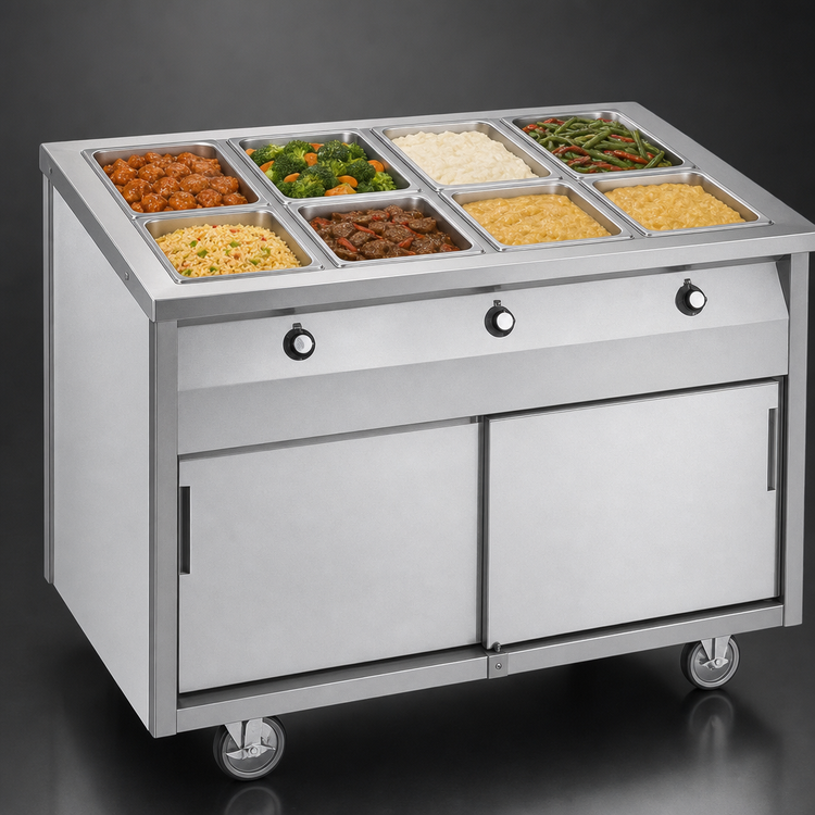 Product image #3 for Randell Electric Mobile Hot Food Table with 6 Sealed 12" x 20" Wells and Open Cabinet Base