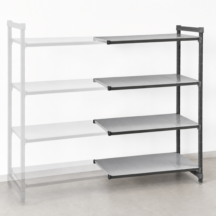 Product image #3 for Cambro Camshelving Basics Plus 4-Tier Solid Polymer Add-On Shelving Unit, 18 x 36 x 72 Inches, Brushed Graphite