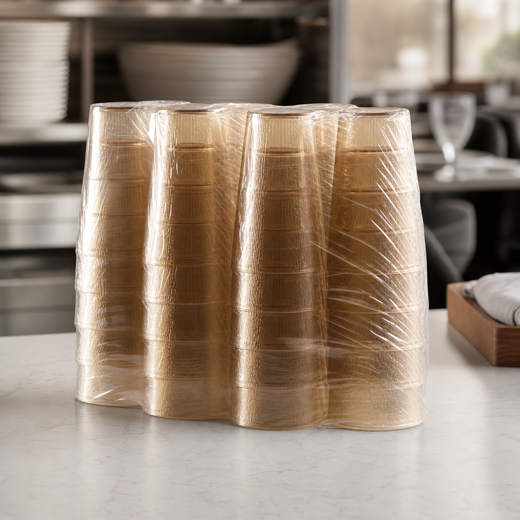 Product image #4 for Carlisle 24 oz Amber SAN Stackable Tumbler, Textured Cash 'N Carry Shrink Pack