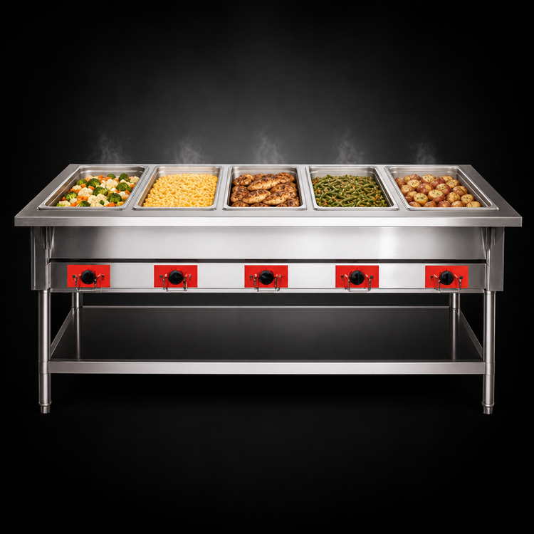 Product image #3 for CookRite 72-1/2-Inch Stainless Steel Electric Steam Table with 5 Open Pan Wells, Wet or Dry Heat