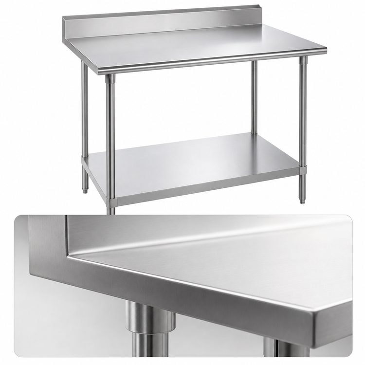 Product image #3 for Advance Tabco Stainless Steel Work Table with 5-Inch Backsplash and Adjustable Undershelf, 144 x 36 Inches
