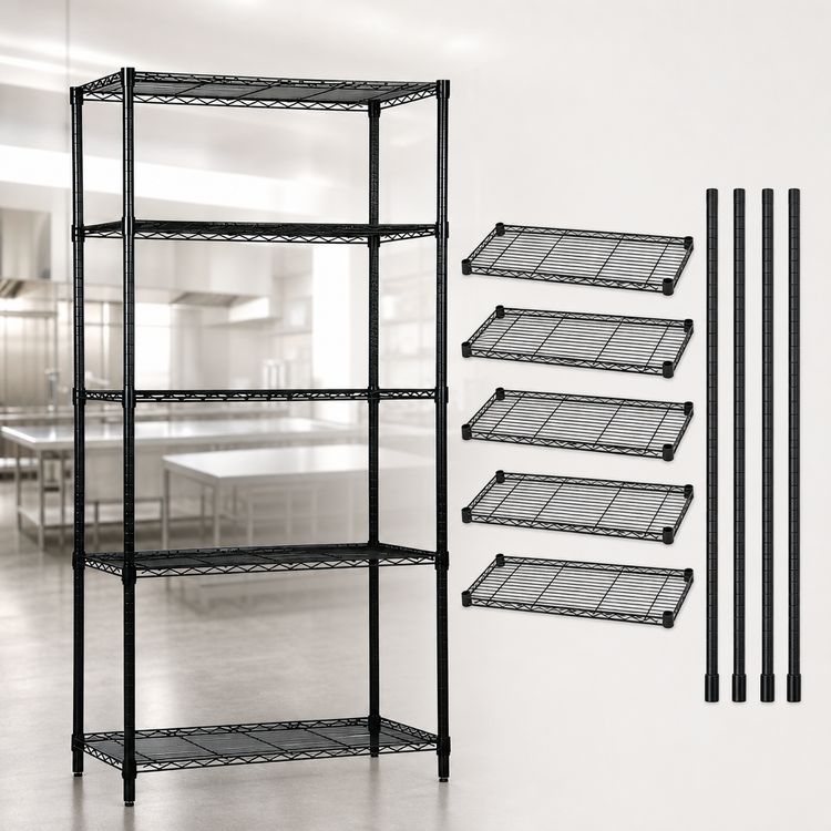 Product image #3 for Quantum 48" x 36" x 74" Stationary Wire Shelving Starter Kit, 5 Shelves, Black Epoxy Finish