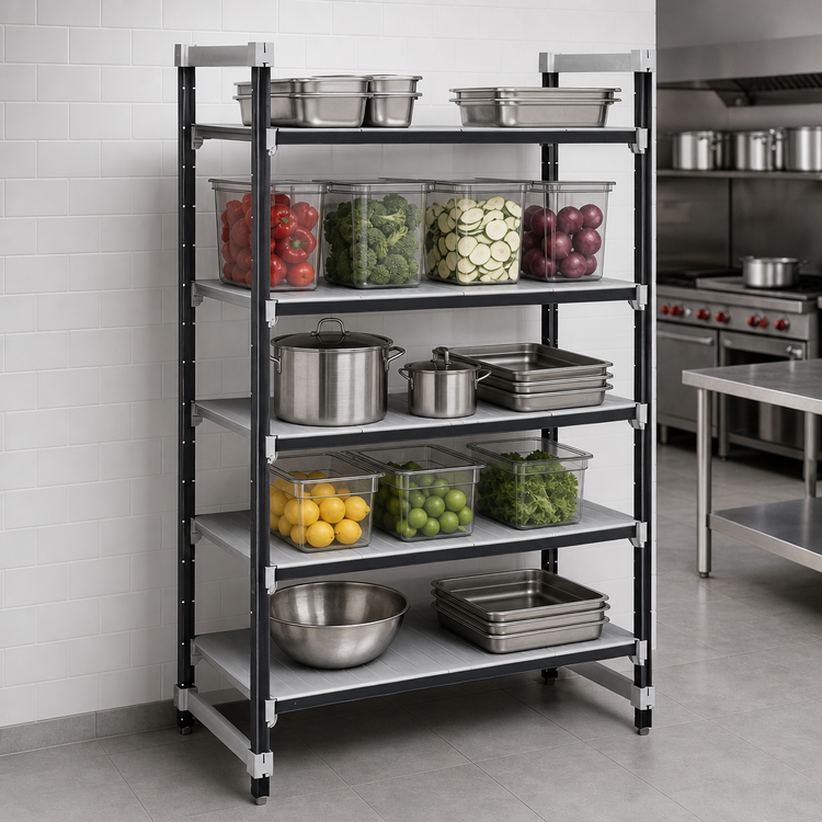 Product image #3 for Cambro Camshelving Elements XTRA 5-Tier Solid Stationary Starter Unit, 24-Inch Deep x 54-Inch Long x 84-Inch High