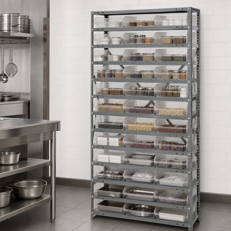 Product image #3 for Quantum Heavy-Duty Stationary Wire Shelving Unit, 36-Inch W x 12-Inch D x 75-Inch H, with 13 Shelves and 36 Clear Bins
