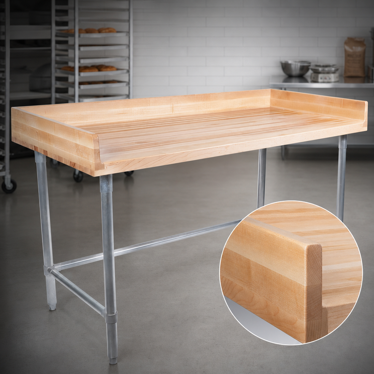 Product image #3 for John Boos DNB11 Baker's Top Wood Work Table, 96 x 30 Inches, 4-Inch Coved Riser