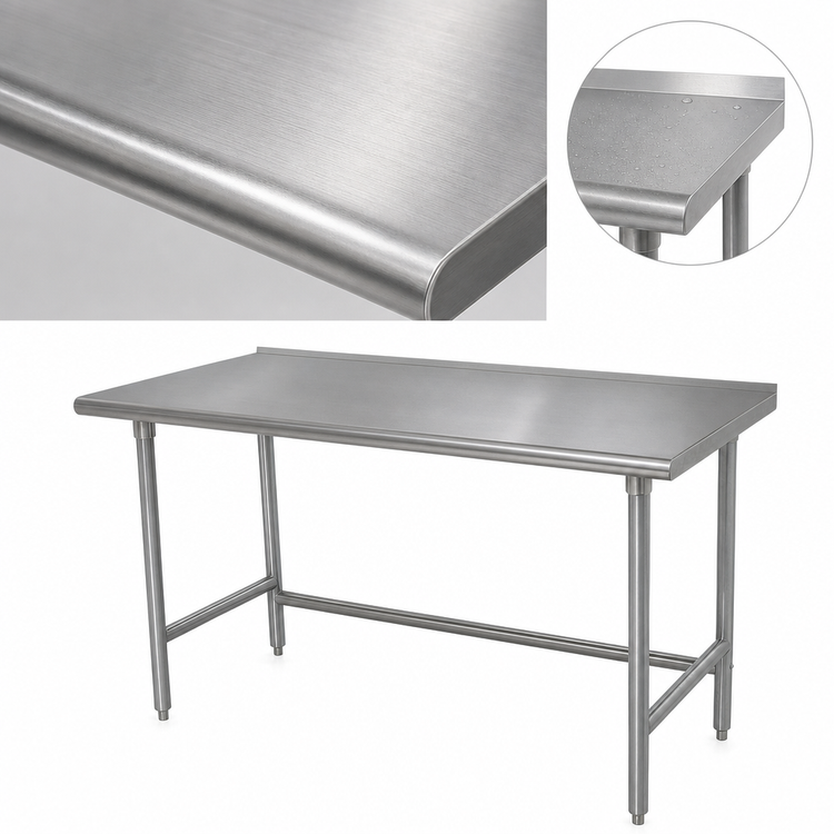 Product image #3 for Advance Tabco 72 Inch x 36 Inch 14-Gauge 304 Stainless Steel Open Base Work Table with 1-1/2 Inch Rear Up-Turn