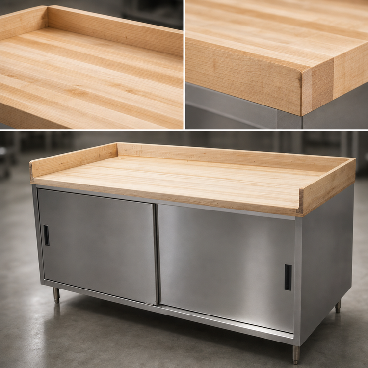 Product image #3 for BK Resources Chef Table with Hard Maple Bakers Top and Stainless Steel Cabinet Base, 72 x 30 x 39 Inches