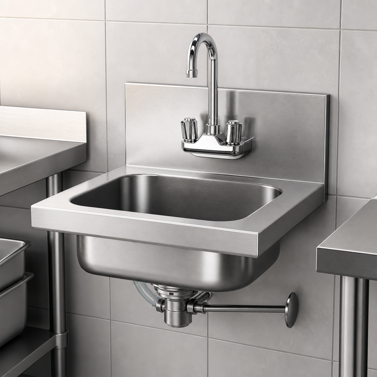 Product image #3 for Wall-Mounted 304 Stainless Steel Hand Sink with Splash-Mounted Gooseneck Faucet and Overflow Drain