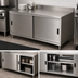Thumbnail image #3 for BK Resources 72 x 36 Inch Stainless Steel Enclosed Chef Table with Cabinet Base and Sliding Doors