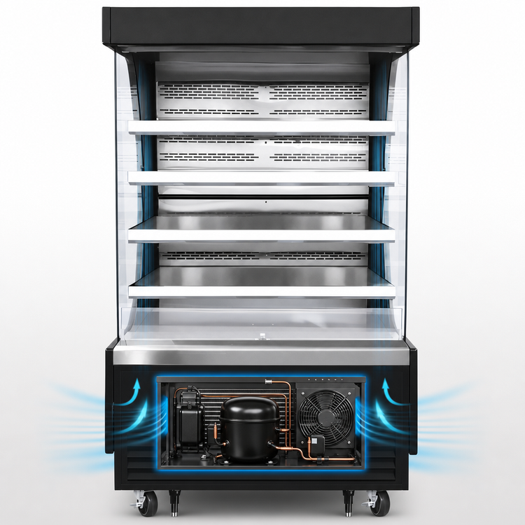 Product image #3 for Everest Refrigeration 48-Inch Vertical Open Display Merchandiser, Self-Contained Bottom Mount Refrigeration, Black