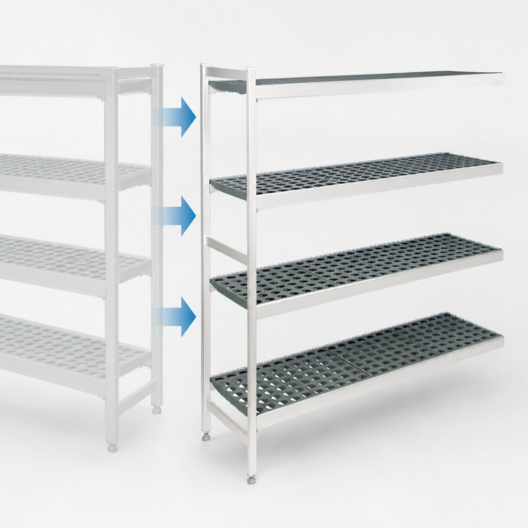 Product image #3 for Fermostock 4-Tier Shelving Expansion Unit with Removable Polymer Inserts, 66-Inch High x 31-Inch Wide x 22-Inch Deep