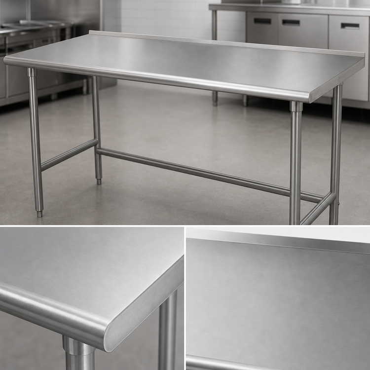 Product image #3 for Advance Tabco 144" x 36" Open Base Stainless Steel Work Table with 1-1/2" Rear Up-Turn, Galvanized Legs