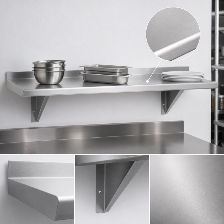 Product image #3 for Advance Tabco Wall-Mounted Stainless Steel Shelf, 132W x 15D, 18 Gauge 430 Stainless Steel