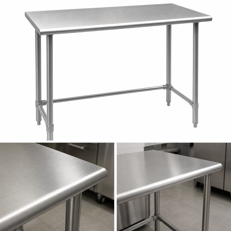 Product image #3 for Omcan USA 48 Inch x 24 Inch 18-Gauge Stainless Steel Flat Top Work Table with Open Base