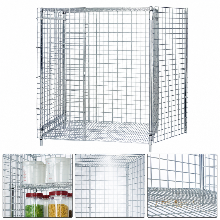 Product image #3 for Quantum Stationary Wire Security Cage with Panel Doors, 60W x 21D x 63H, Chrome Plated Finish