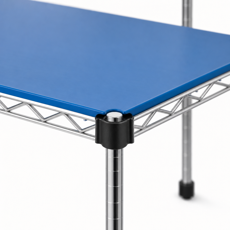 Product image #3 for QuadPLUS 42 x 18 Inch Solid Blue Polymer Shelf Mat with MICROGARD Antimicrobial Protection and Chrome Quad-Adjust Wire Frame