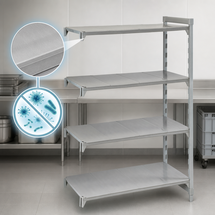 Product image #4 for Cambro Camshelving Premium 4-Shelf Solid Polymer Add-On Shelving Unit, 24 x 60 x 84 Inches, Speckled Gray