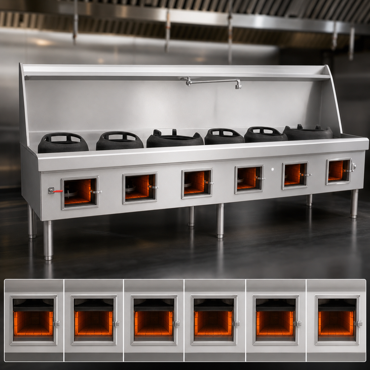 Product image #3 for MasterRange M-6-SS 6-Section Gas Wok Range with Stainless Steel Deck and Sides