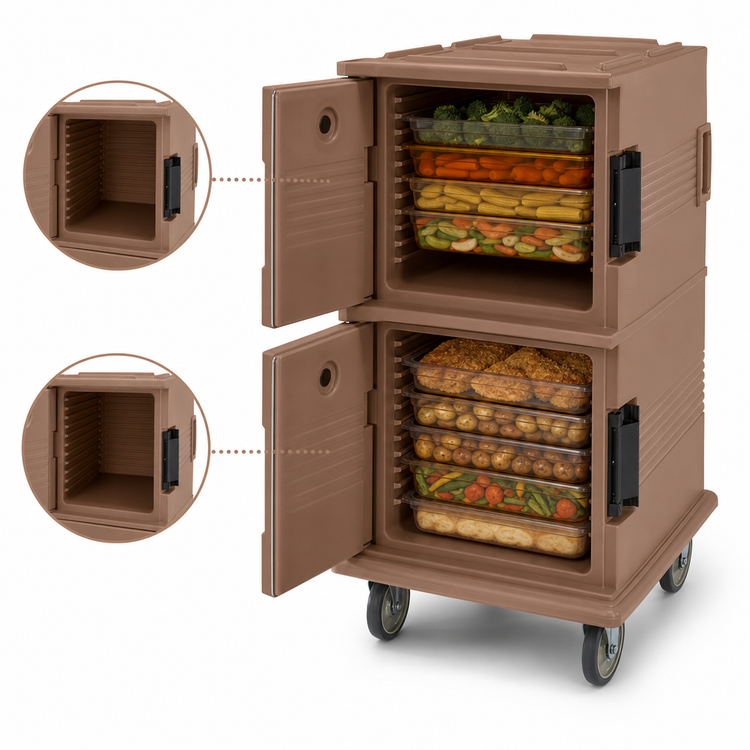 Product image #4 for Cambro Ultra Camcart Double-Compartment Front-Loading Insulated Food Pan Carrier, 120 Qt., Coffee Beige