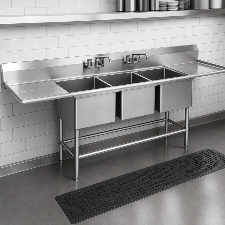 Product image #3 for Spec-Master FN Series 3-Compartment Commercial Sink with Dual 36-Inch Drainboards