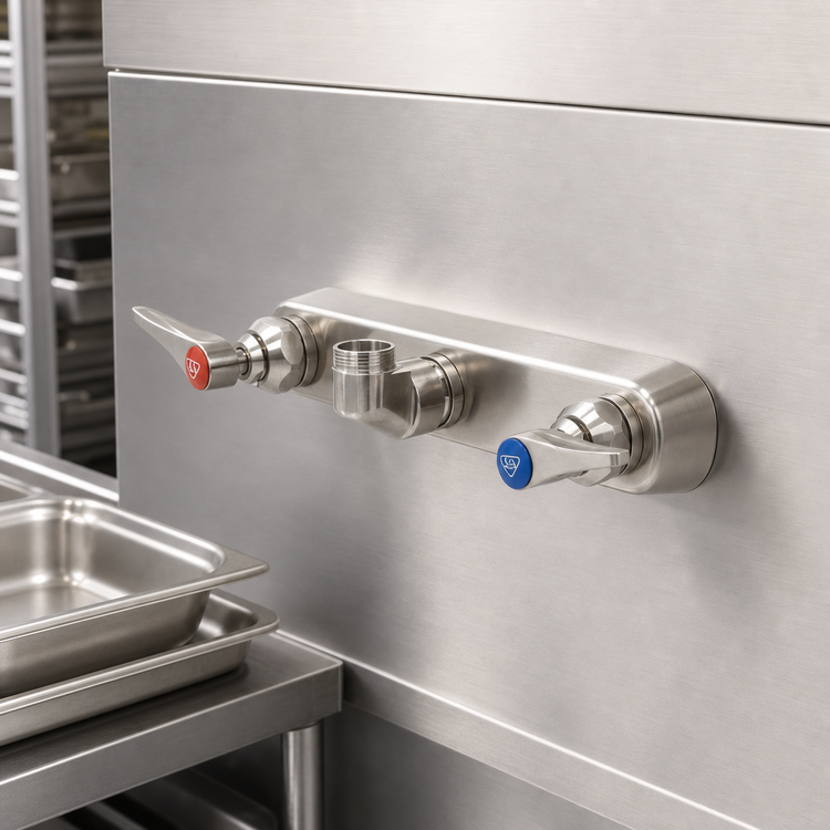 Product image #3 for T&S Brass EverSteel 8-Inch Centers Wall Mount Stainless Steel Workboard Mixing Faucet, Less Nozzle