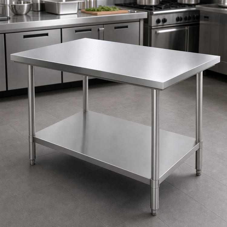 Product image #3 for Thunder Group 72-Inch x 24-Inch 18-Gauge 430 Stainless Steel Flat Top Work Table with Adjustable Undershelf