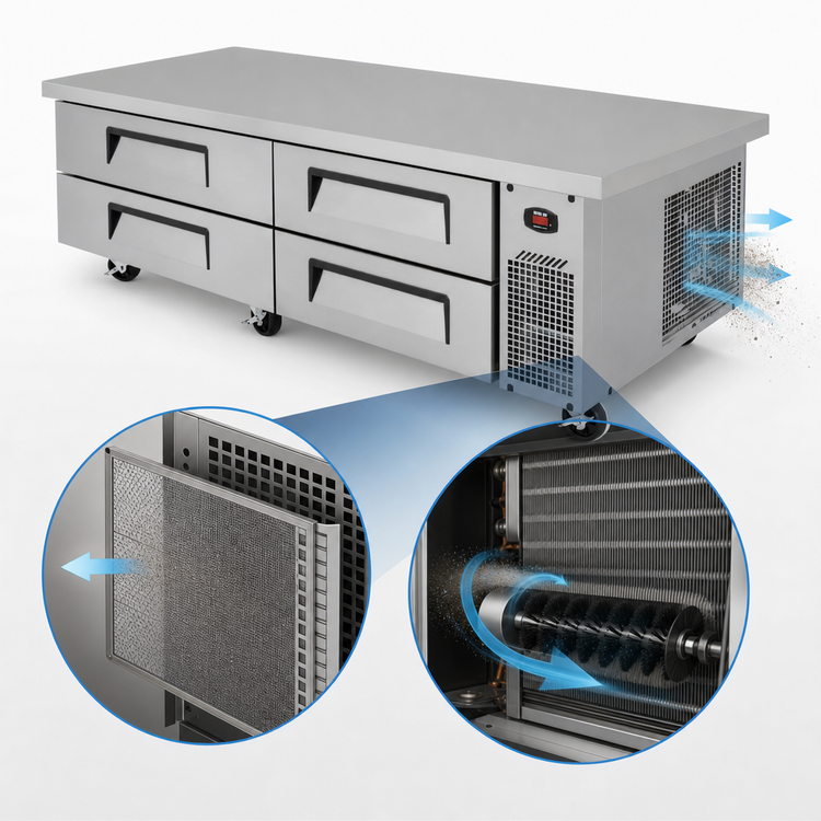 Product image #3 for Turbo Air Super Deluxe 78-Inch Extended Top Chef Base Refrigerator, 4-Drawer, Self-Contained Side-Mounted