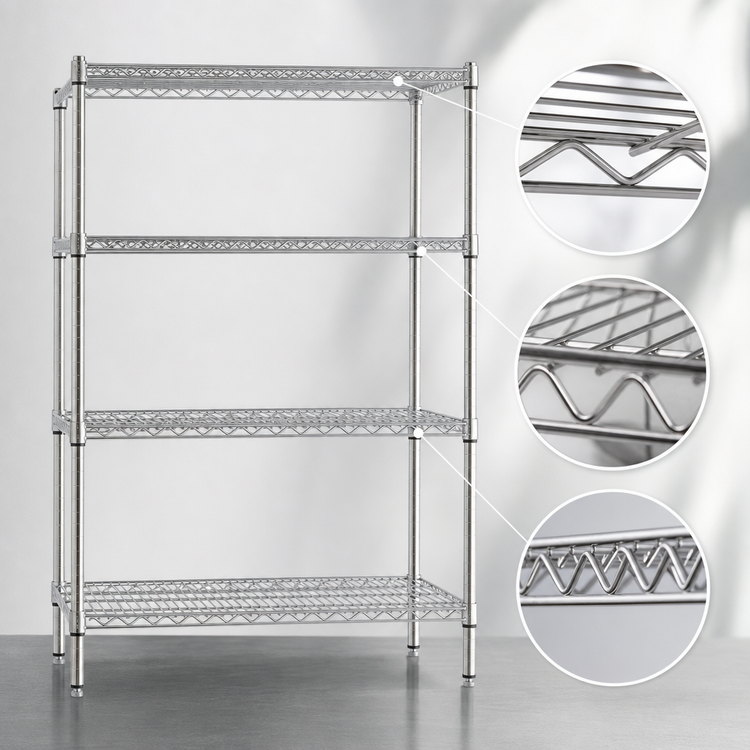 Product image #3 for Eagle Group 4-Tier Stationary Wire Shelving Starter Unit, 30 x 21 x 63 Inches, Stainless Steel Finish