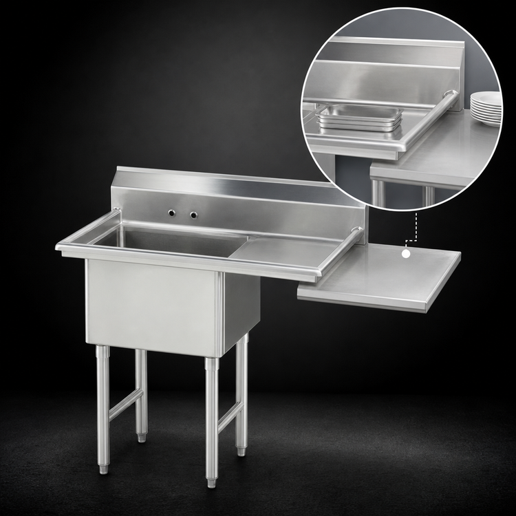 Product image #3 for Advance Tabco Commercial Fabricated 1-Compartment Sink with Right Drainboard, 18 x 24 x 14-Inch Bowl